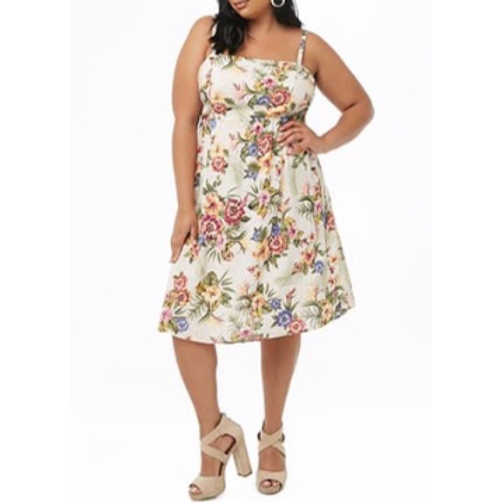 🆕 Plus Size Tropical Print Midi Dress